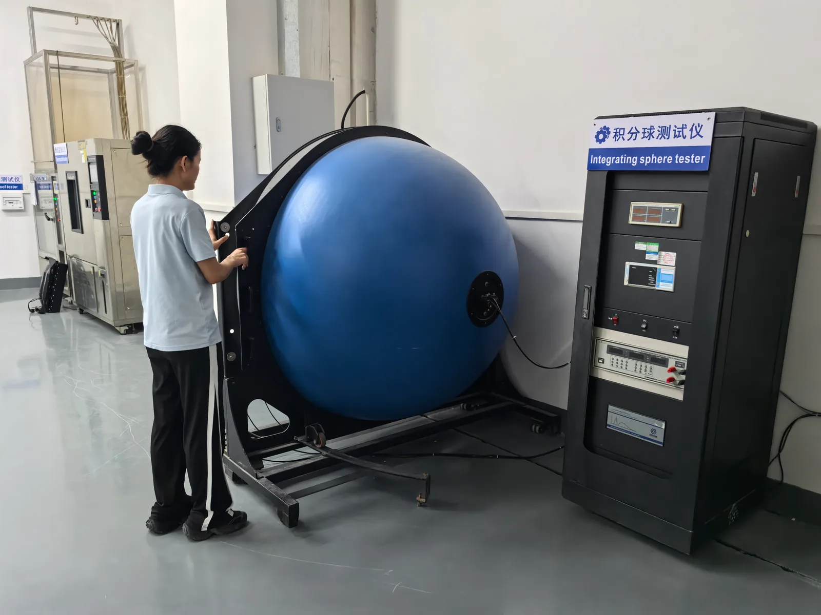 Two-metre integrating sphere used to measure lumen output, CCT and CRI