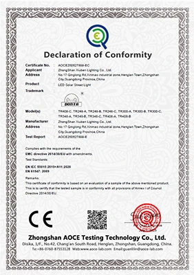 CE certificate issued by Zhongshan AOCE Testing Technology Co., Ltd. — EMC — Electromagnetic Compatibility