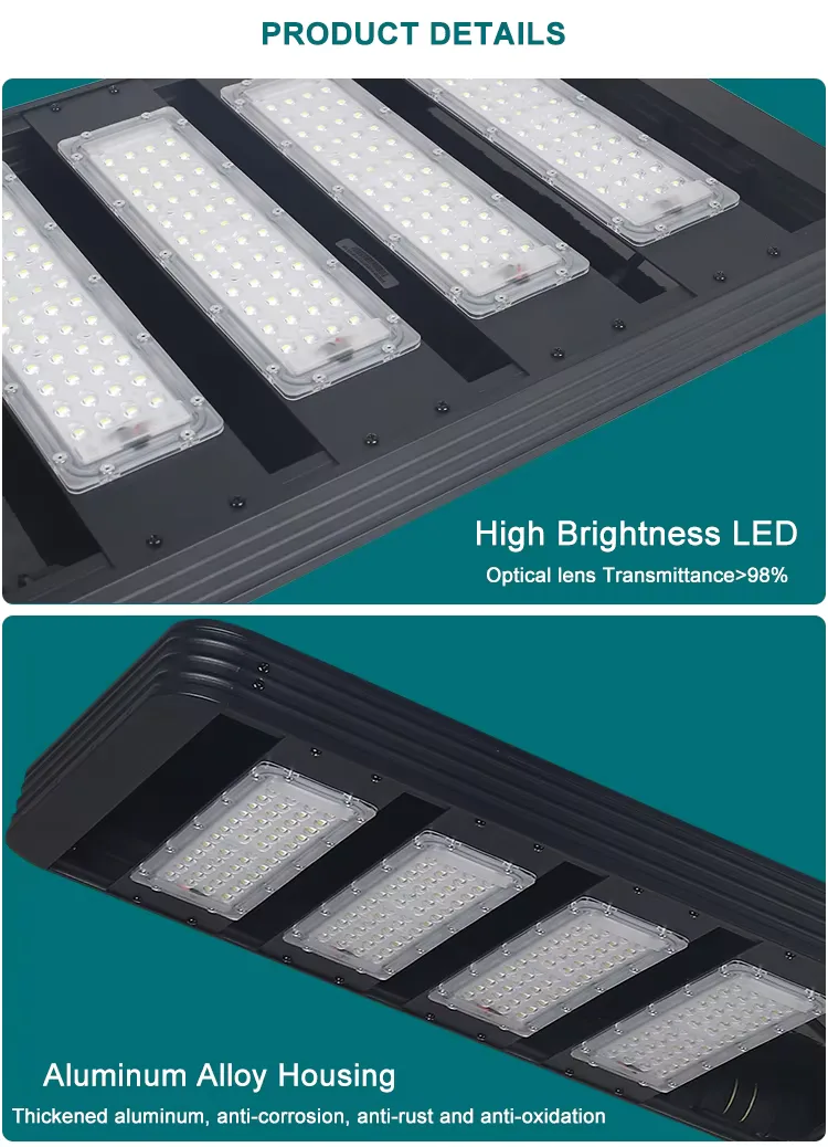 TK408 Series Solar Street Light — product detail 7/10 · IP66 all-in-one solar street light, 8-12 m pole, SMD 3030 60-120 LED, 15V/80-150W panel