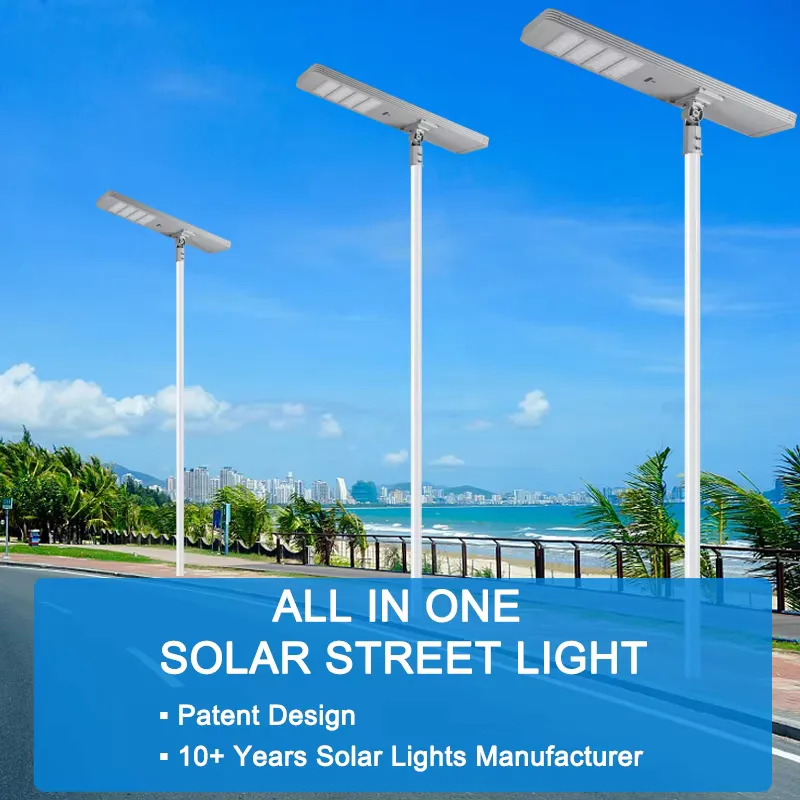 TR300 Series Solar Street Light — product detail 1/8 · IP66 all-in-one solar street light, 5-8 m pole, SMD 3030 96-192 LED, 5V/40-60W panel
